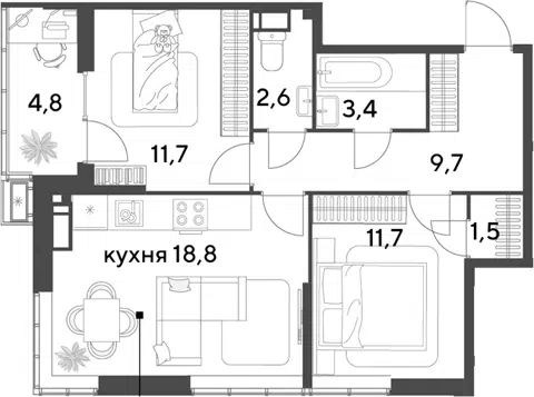 Планировка 3Е-к.кв