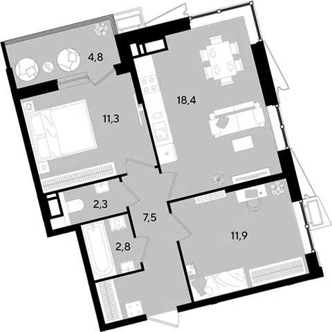Планировка 3Е-к.кв