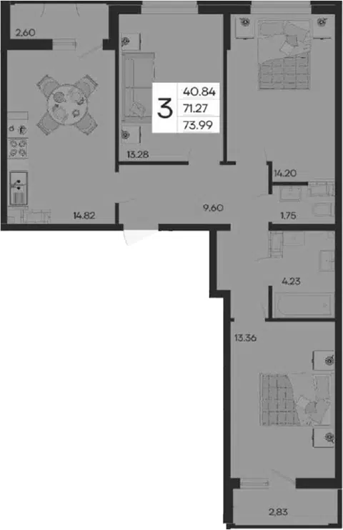 Планировка 3-к.кв