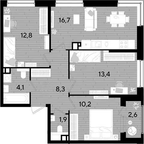 Планировка 3-к.кв