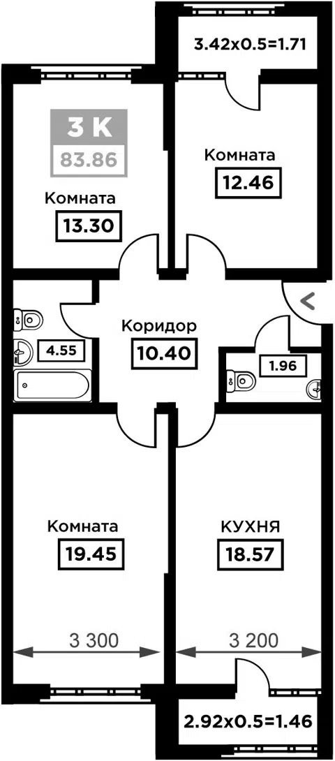 Планировка 3-к.кв