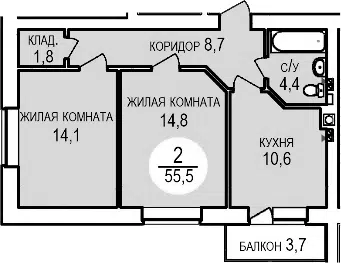Планировка 2-к.кв