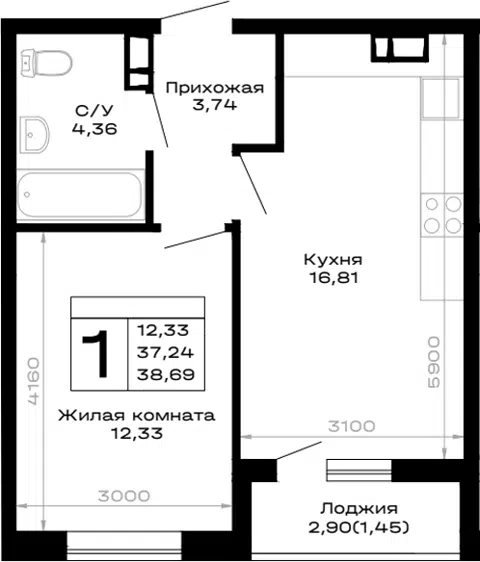 Планировка 1-к.кв