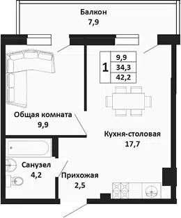 Планировка 2Е-к.кв