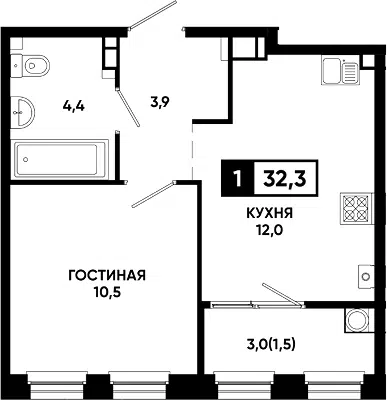 Планировка 1-к.кв