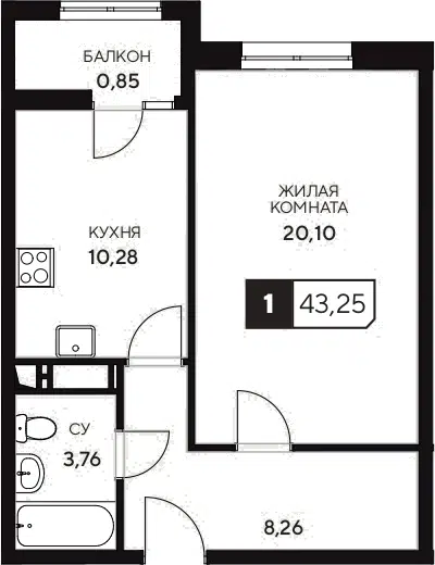 Планировка 1-к.кв