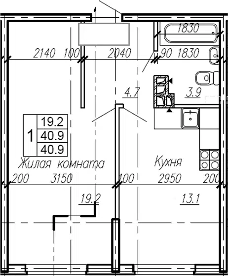 Планировка 1-к.кв