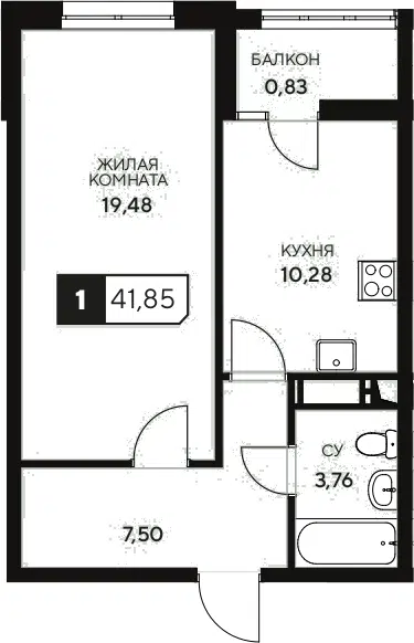 Планировка 1-к.кв