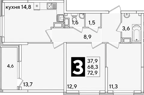 Планировка 3-к.кв