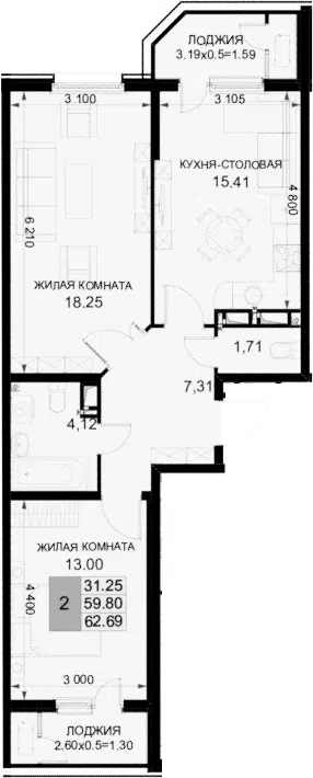 Планировка 2-к.кв