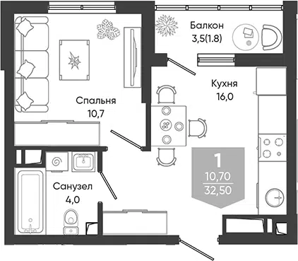 Планировка 2Е-к.кв
