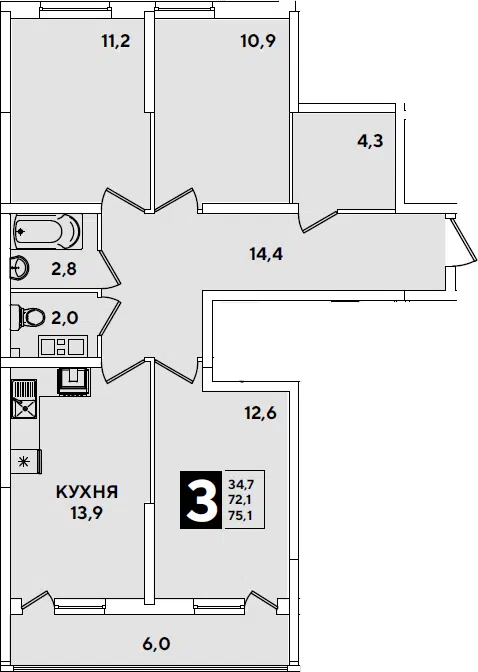 Планировка 3-к.кв