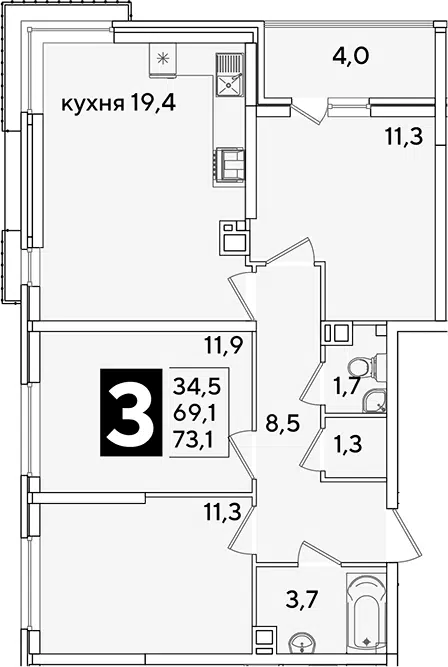 Планировка 4Е-к.кв