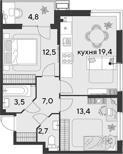 Планировка 3Е-к.кв
