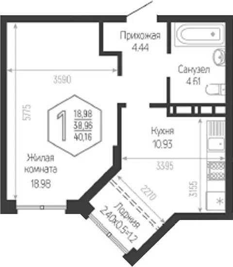 Планировка 1-к.кв