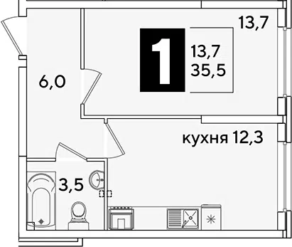 Планировка 1-к.кв