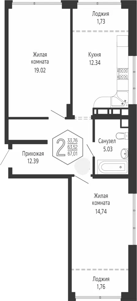 Планировка 2-к.кв