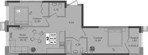 Планировка 2-к.кв