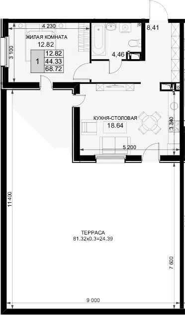 Планировка 1-к.кв