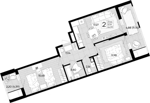 Планировка 3Е-к.кв