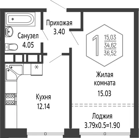 Планировка 1-к.кв