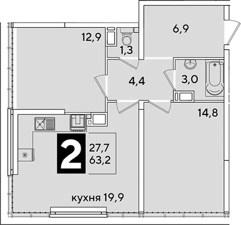 Планировка 3Е-к.кв