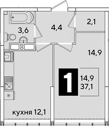 Планировка 1-к.кв