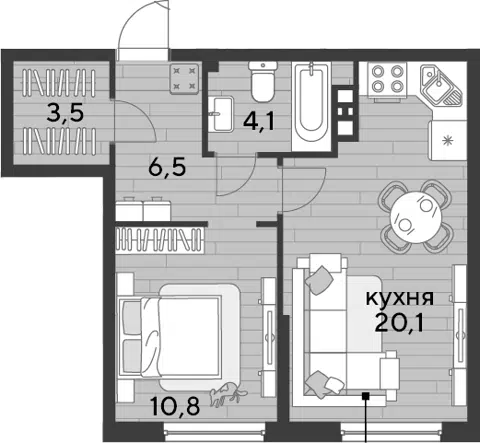 Планировка 1-к.кв