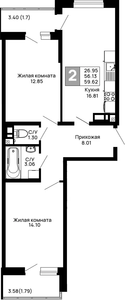 Планировка 2-к.кв