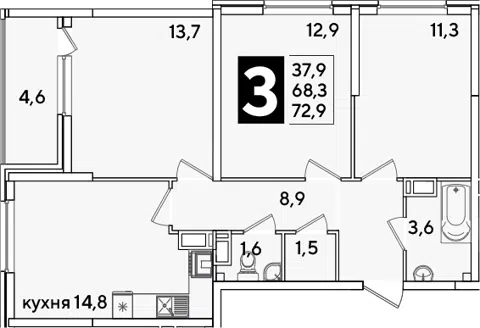 Планировка 3-к.кв