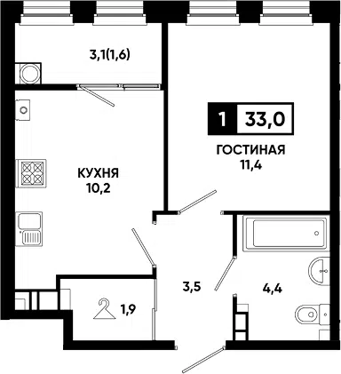 Планировка 1-к.кв