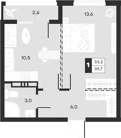 Планировка 1-к.кв