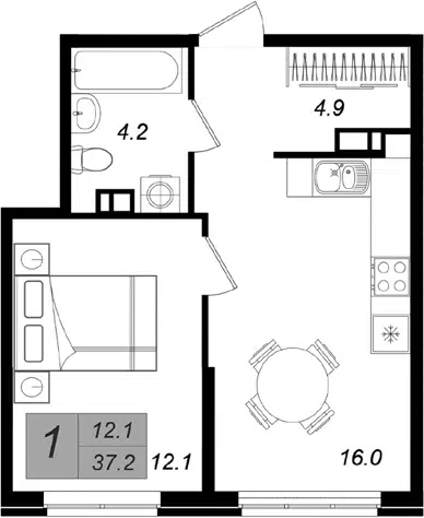 Планировка 1-к.кв