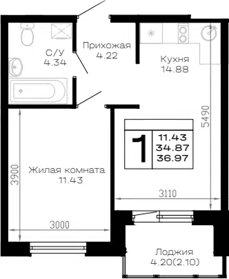 Планировка 1-к.кв
