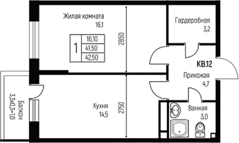 Планировка 1-к.кв