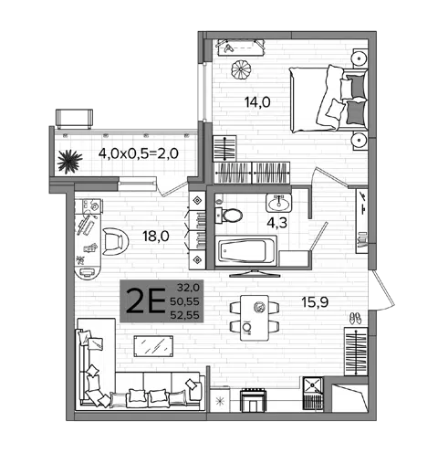 Планировка 3Е-к.кв