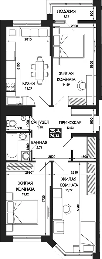 Планировка: 3-к.кв