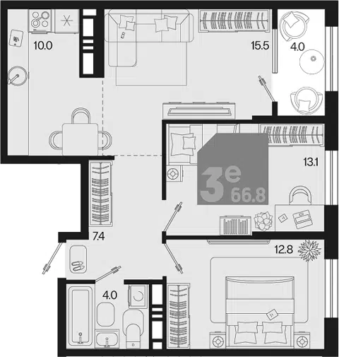 Планировка 3Е-к.кв