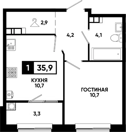 Планировка 1-к.кв