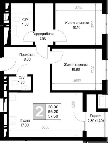 Планировка 2-к.кв