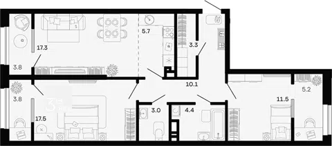 Планировка 3Е-к.кв