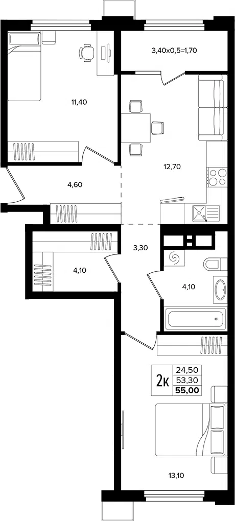 Планировка 3Е-к.кв