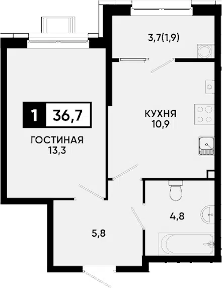 Планировка 1-к.кв