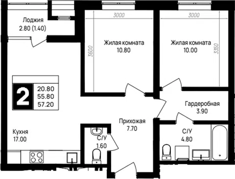 Планировка 2-к.кв