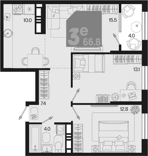 Планировка 3Е-к.кв
