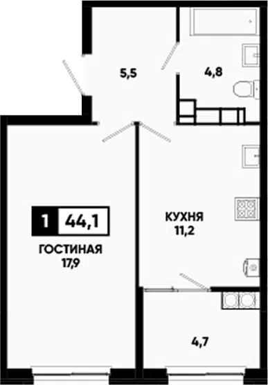 Планировка 1-к.кв