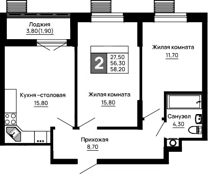 Планировка 2-к.кв