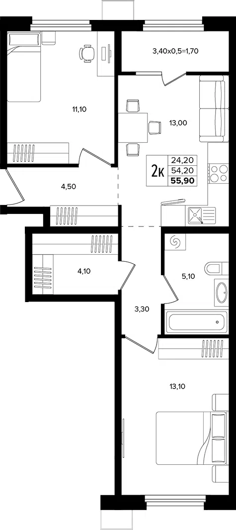 Планировка 3Е-к.кв