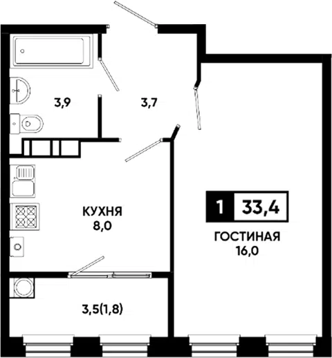 Планировка 1-к.кв