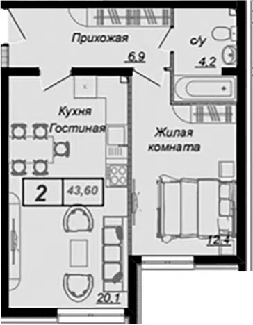 Планировка 1-к.кв